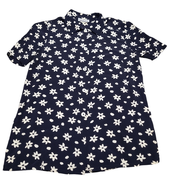 💲1️⃣ Vintage Sport Collection Blue / White Floral Button-down Blouse Sz Small - Picture 7 of 9